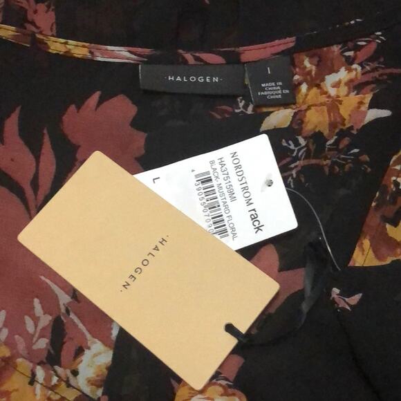 Halogen Floral Ruffle Cold Shoulder Blouse Size Large - Picture 6 of 6